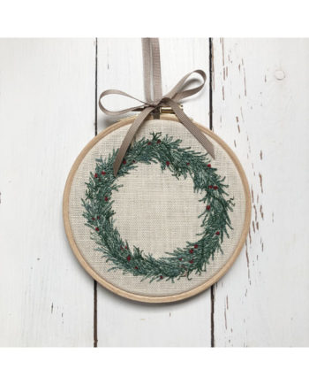 freehand machine embroidered Christmas wreath hoop textile artist Sarah Becvar