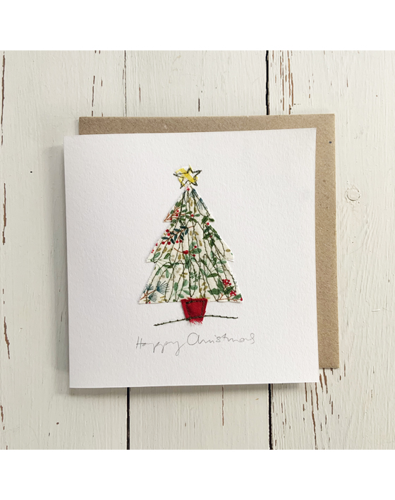 freehand embroidered christmas card made by textile artist sarah becvar