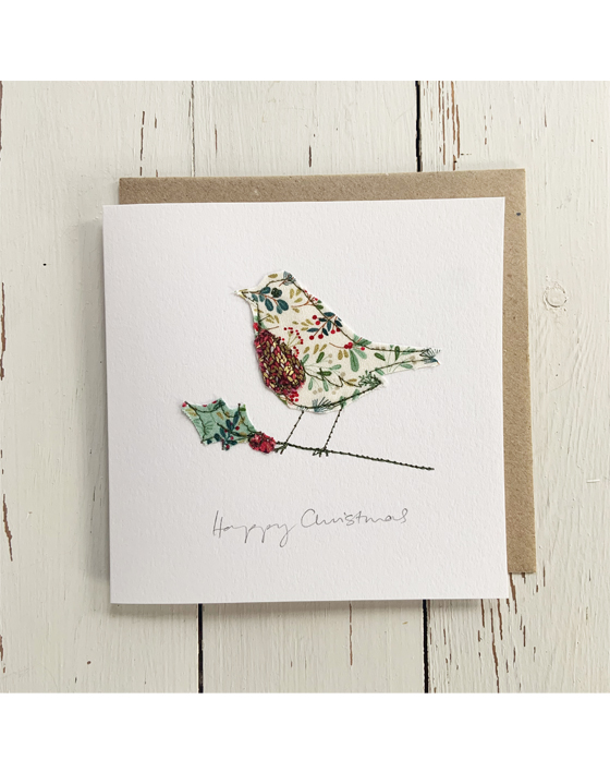 freehand embroidered christmas card made by textile artist sarah becvar