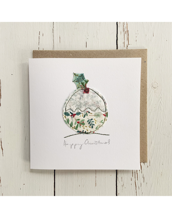 freehand embroidered christmas card made by textile artist sarah becvar