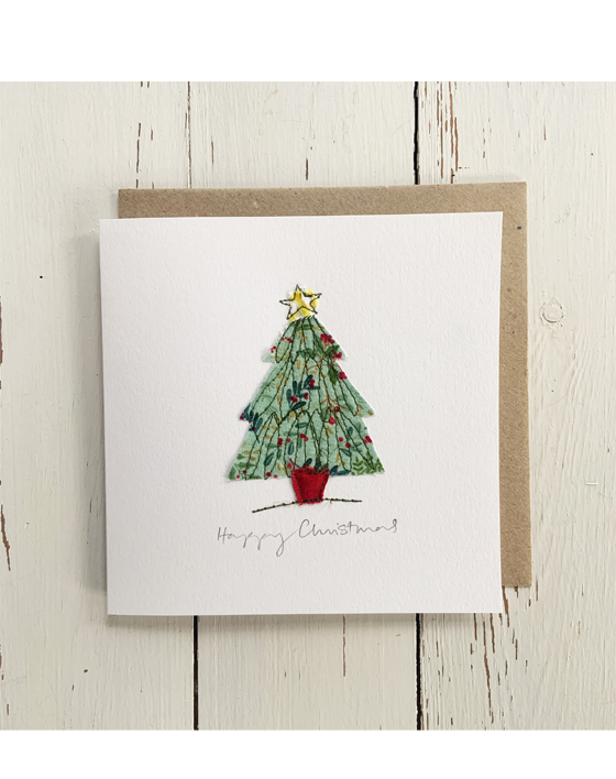 freehand embroidered christmas card made by textile artist sarah becvar