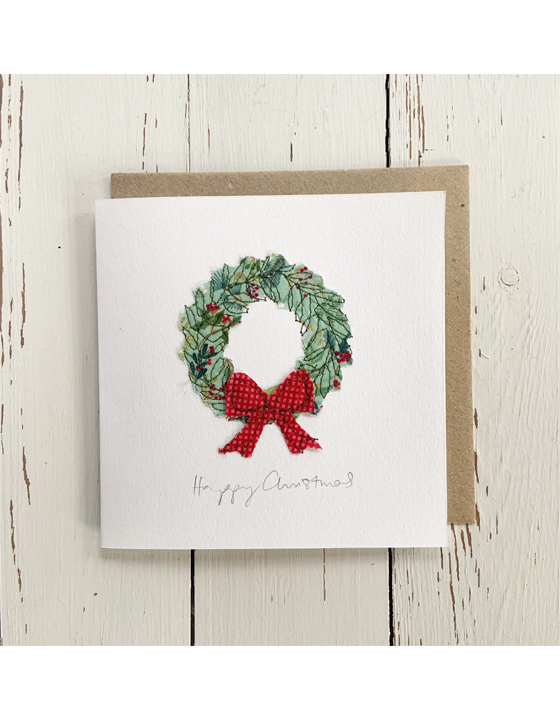 freehand embroidered christmas card made by textile artist sarah becvar