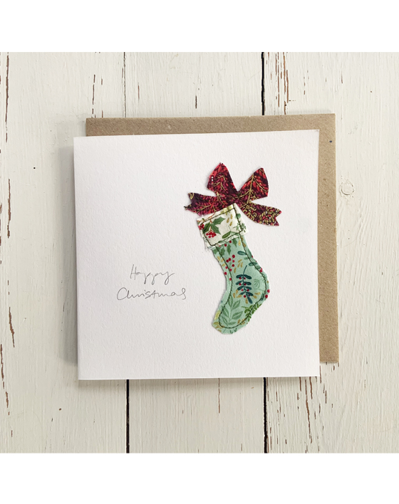 freehand embroidered christmas card made by textile artist sarah becvar