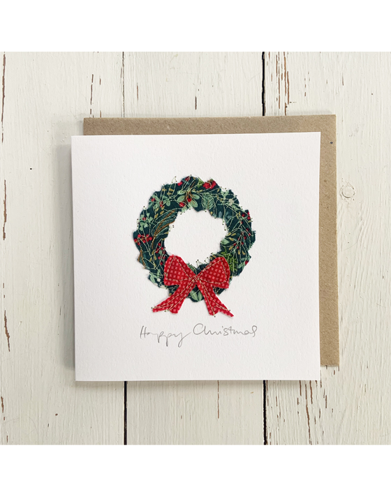 freehand embroidered christmas card made by textile artist sarah becvar