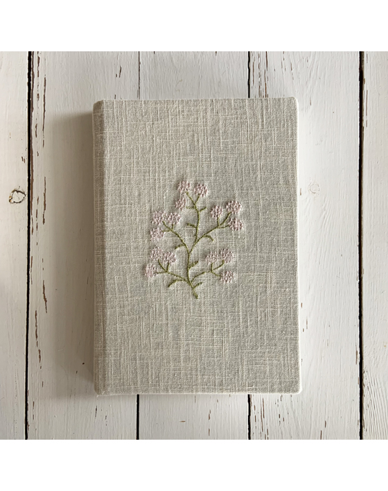 linen bound notebook with freehand machine embroidery by sarah becvar