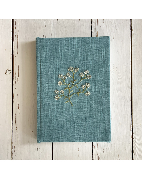 linen bound notebook with freehand machine embroidery by sarah becvar